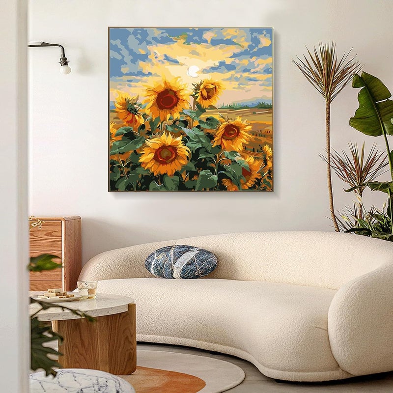 PRASIO Paint by Numbers Kit for Adults Flowers, Sunflower Easy Adult Paint by Number Kits on Canvas, DIY Acrylic Watercolor Oil Paint by Number for Adults Beginner for Home Decor Gift 16x16 Inch - Image 2